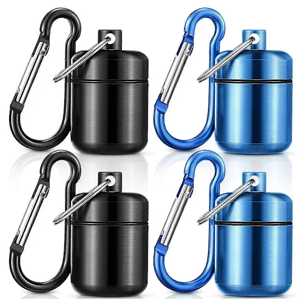 【xj】4-pack Earplug Case with Keychain, Portable Keychain Holder for Pills, Waterproof Metal Case for Earplugs