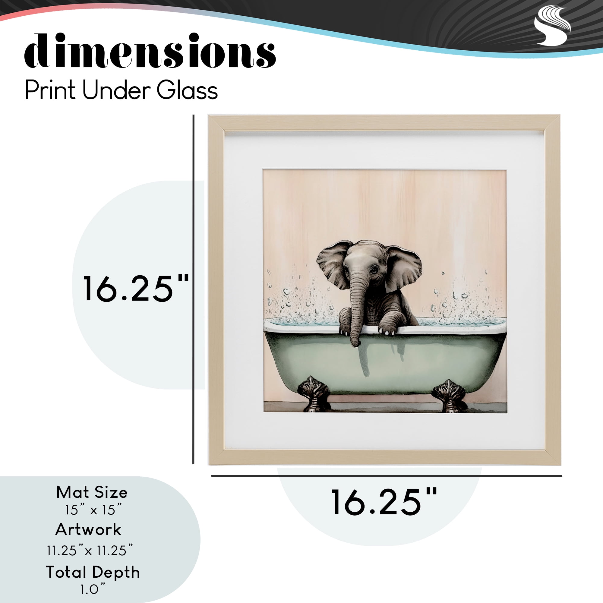 Baby Elephant Bathtime Birch Framed Print Under Glass, design by Sasha