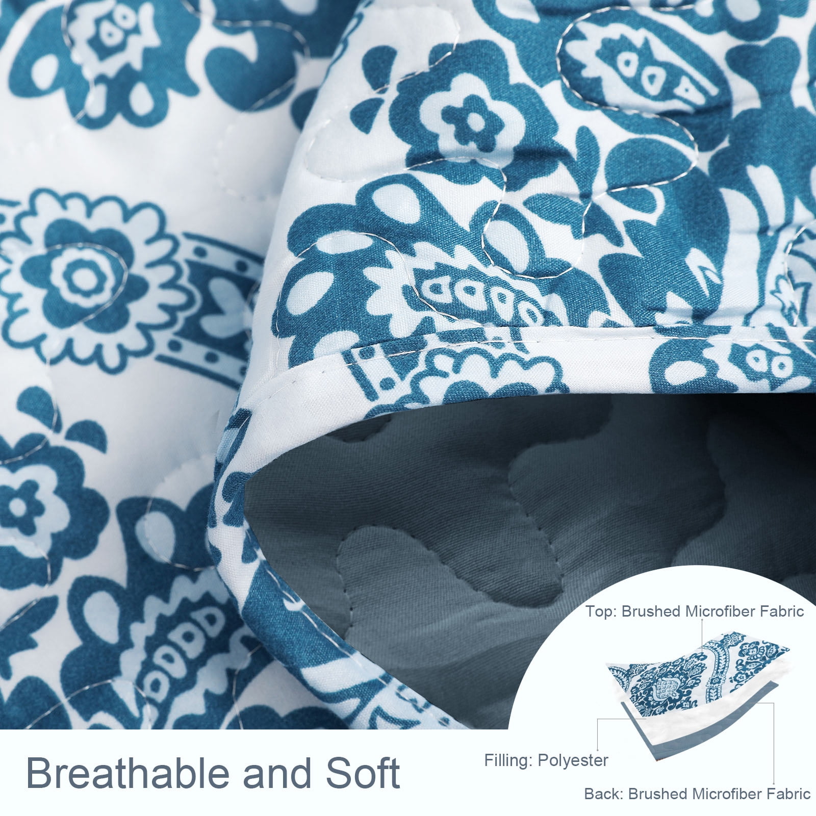 Exclusivo Mezcla 3 Pieces King Size Boho Damask Quilt Set, Microfiber Lightweight Bedspreads/ Coverlet/ Bedding Set with 2 Pillow Shams (96"x 104", Navy)