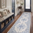 thumbnail image 2 of DEORAB 2.5x10 Runner Rugs Floral Medallion Print Pattern Dusty Blue Low Pile Lightweight Machine Washable Non Slip Rug for Hallway, Laundry Room, Bedroom, Bathroom, Entryway, 2 of 11