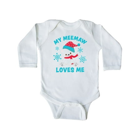 

Inktastic Polar Bear My Meemaw Loves Me in Santa Hat with Snowflakes Gift Baby Boy or Baby Girl Long Sleeve Bodysuit