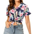 thumbnail image 4 of VILOVE Women Hawaiian Shirts Tropical Floral Printed Lapel Neck Button Down Short Sleeve Summer Cardigan Shirt, 4 of 7
