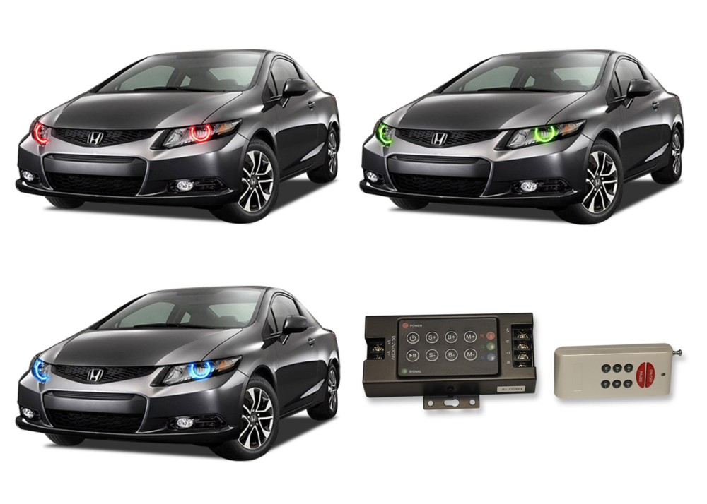 Flashtech LED RGB Multi Color Halo Ring Headlight Kit For Honda Civic 1213 with V.3 Fusion
