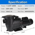 thumbnail image 2 of iMeshbean 2-Speed 1.5HP 1500W Motor Swimming Pool Pump, 230V 5400GPH/2520GPH, Above Ground Pool Pump In-ground Pool Pump, Head Max 69FT, w/ Strainer Basket, 2 of 11