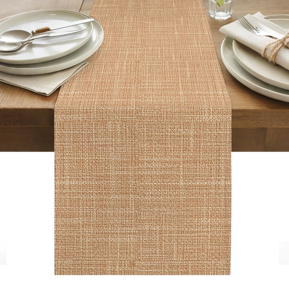 Tan Linen Cotton Linen Table Runner Rustic Boho Natural Sand Fiber Dining Table Runners for Home Decor Party Dining Room Restaurant Kitchen Party 13" x 72"