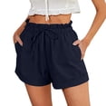 thumbnail image 2 of Casual Linen Shorts for Women JIANLAI Casual Cotton Linen Shorts Elastic Drawstring Summer Beach Vacation Shorts Pockets (S-5XL) Blue, 2 of 4
