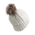 thumbnail image 4 of C.C Fleece Lined Cable Knit Faux Fuzzy Fur Skull Cap Beanie With Pom, Ivory, 4 of 5