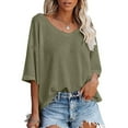 thumbnail image 2 of JGGSPWM Women's V-Neck Batwing Half Sleeve Waffle Knit Loose Solid Color Blouse Tops Army Green 2XL, 2 of 7