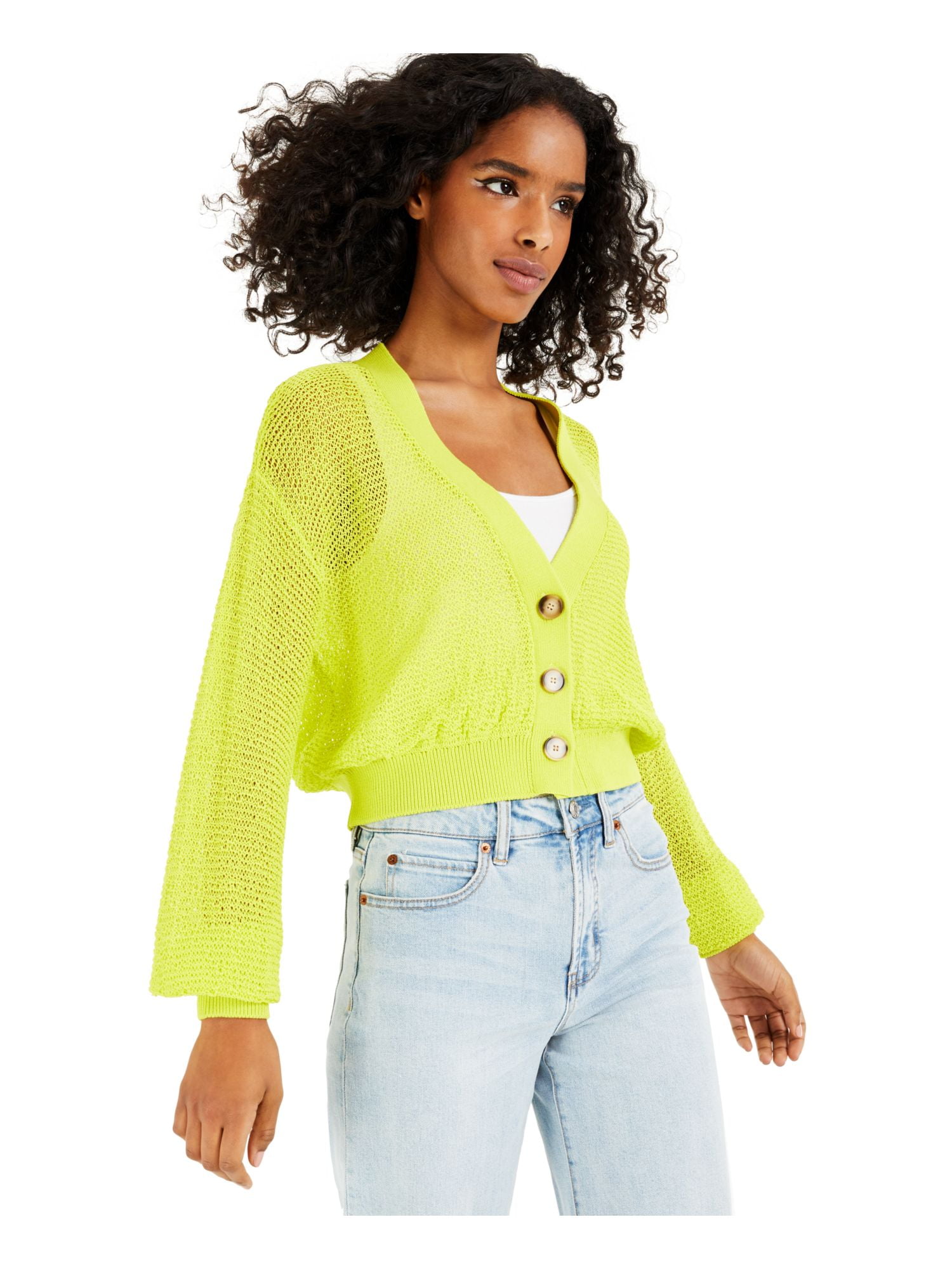 BAR III Womens Yellow Cardigan Long 