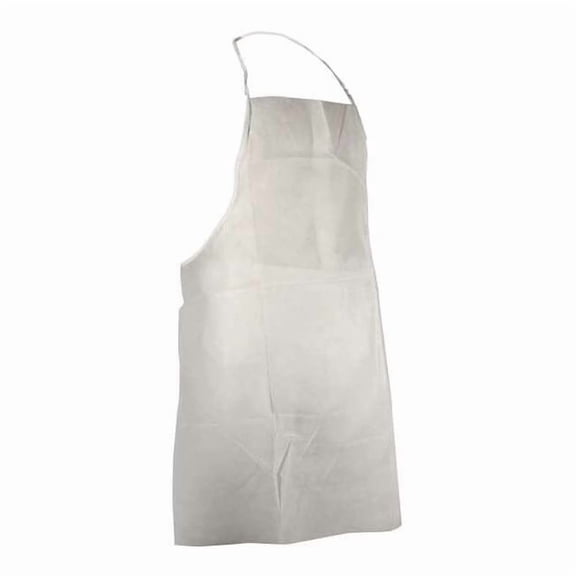 Bib Apron, Polypropylene, Serged, 1 mil, 36 in, White, Universal, 100 PK