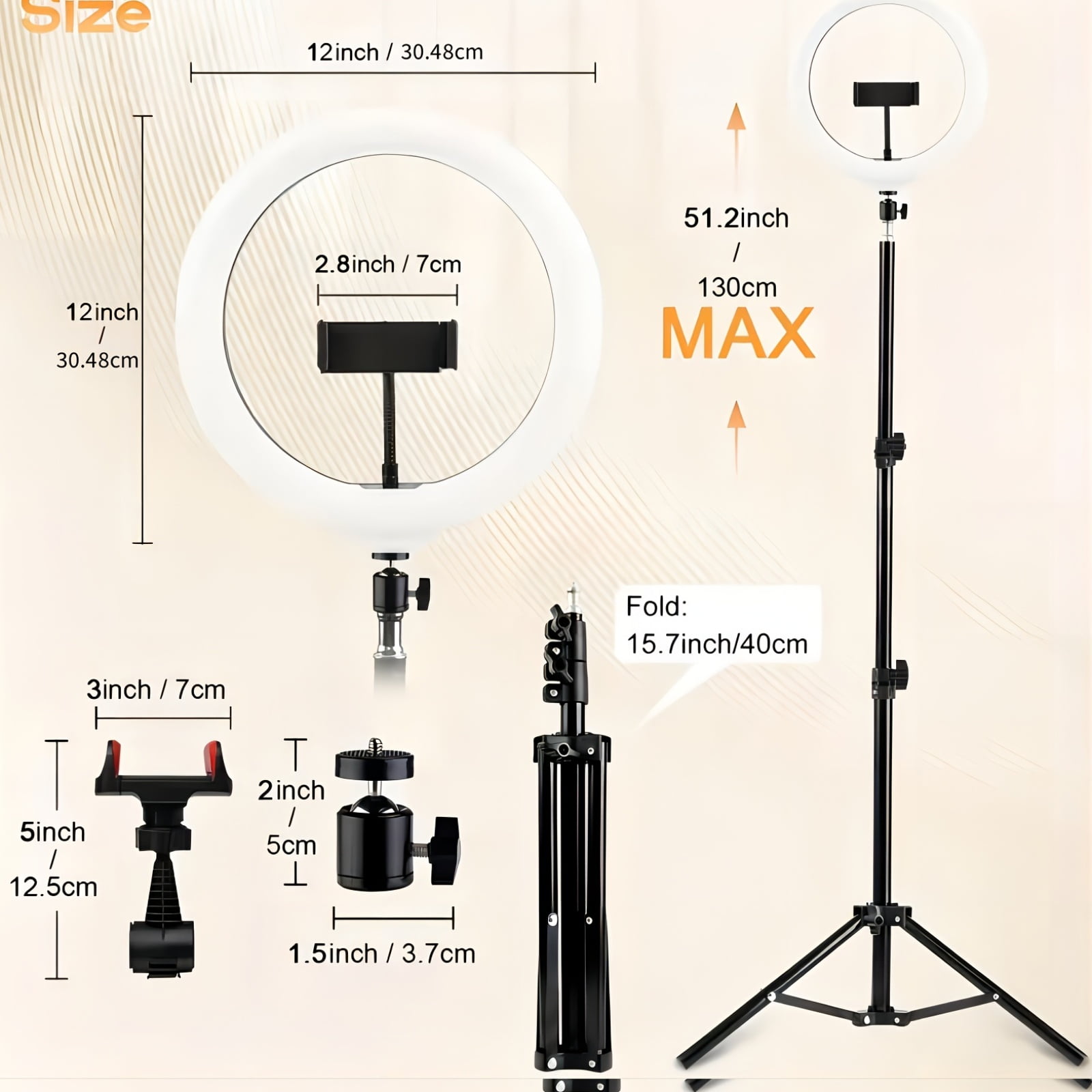 General LED Selfie Ring Light Kit with Dual Phone Stand - 3 Color Modes, 12 Brightness Levels, USB Powered - Ideal for Makeup, Photography & Video, Selfie Stick for Phone