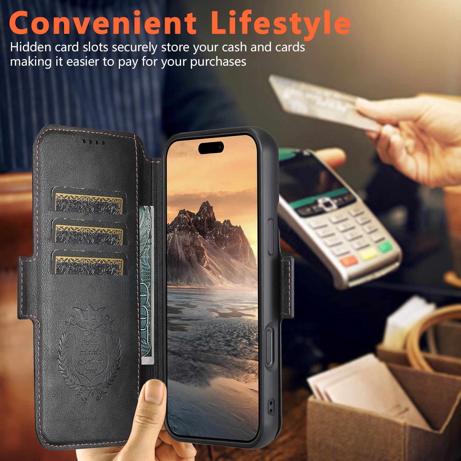 PU Leather for iPhone 17 Pro Max Case, 2 in 1 Detachable Wallet Case with Card Holder, Removable Flip Stand Folio Cover with RFID Blocking Phone Cover [Compatible with MagSafe],Black