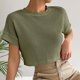 thumbnail image 4 of Tops de Manga Corta para Mujeres Cuello de Tripulación de Punto de Ajuste Suelto Detalle Lateral de Color Sólido Casual para el Uso Diario, 4 of 9