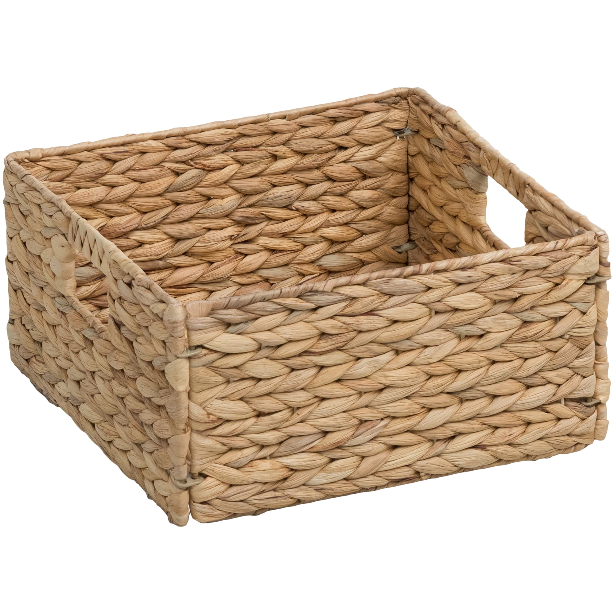 eHemco Large Square Woven Hyacinth Wicker Pantry Storage Baskets with Iron Wire Frame, 12"x12"x6", Natural, Set of 6