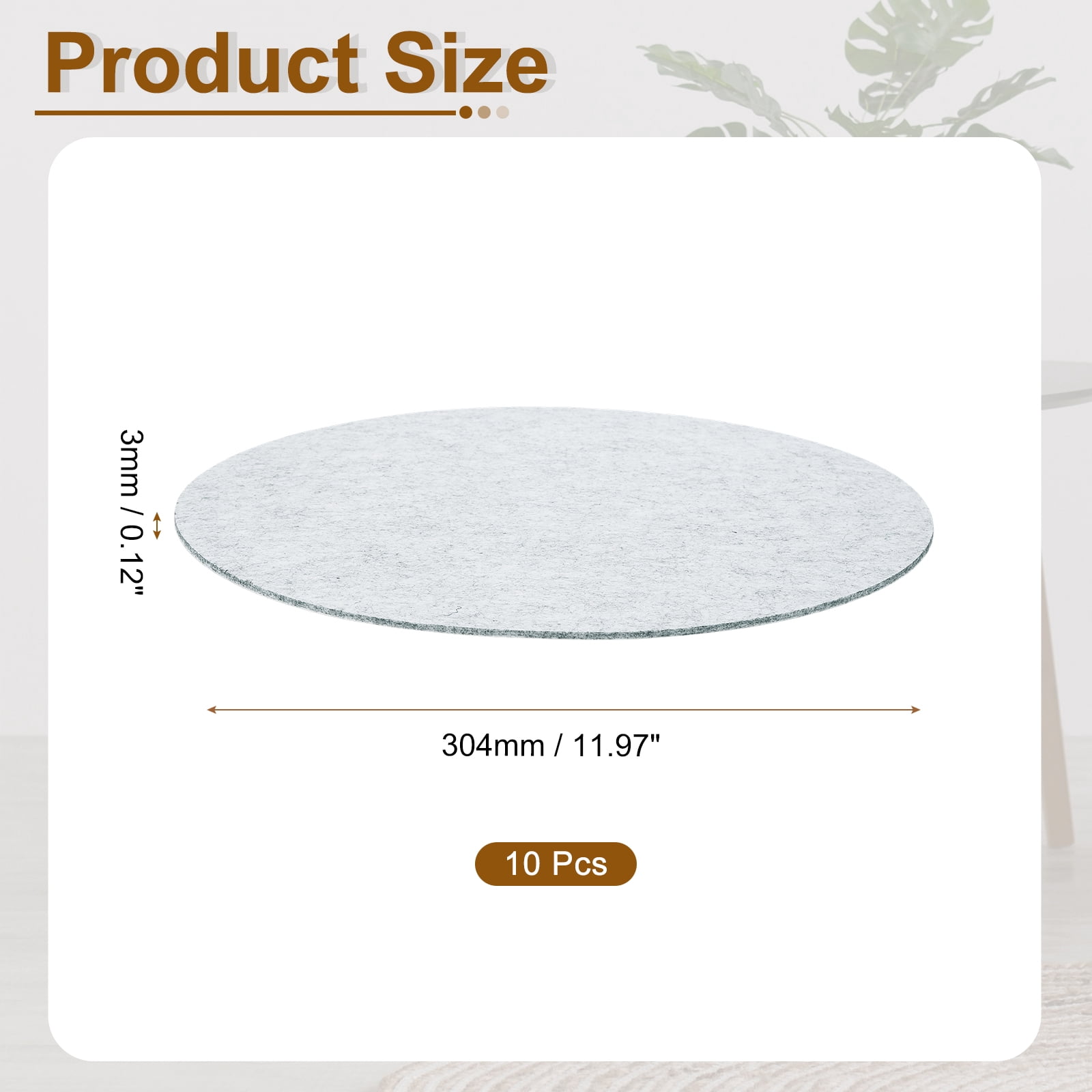 Round Felt Furniture Pads, 10Pack 12" Dia x 0.12" Thick Adhesive Backed Felt Non-slip Anti-scratch Felt Pads Chair Leg Protectors for Protecting Hardwood Floor, Gray
