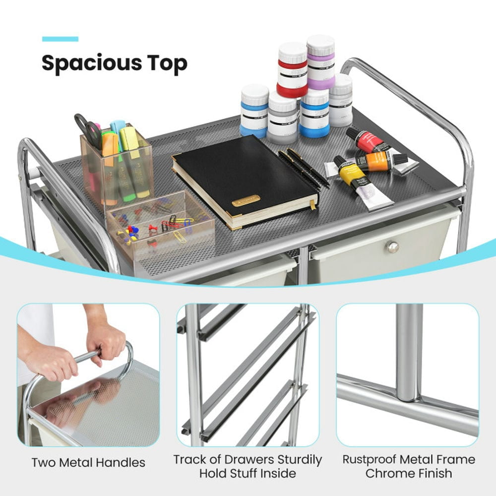 Canddidliike 10-Drawer Rolling Storage Cart, Craft Organizers and Storage, Multipurpose Organizer Cart for Home, Office, School, Beige & Gray