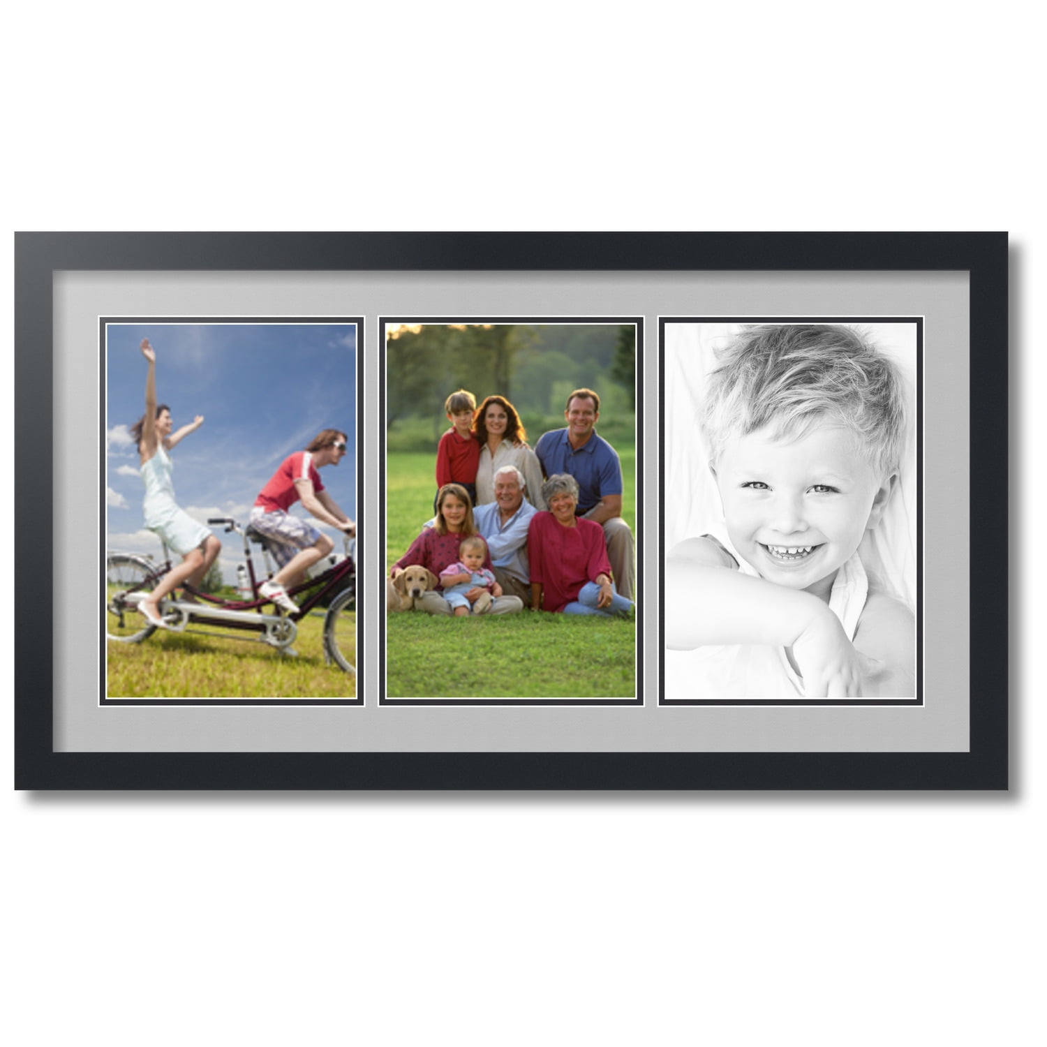 ArtToFrames Collage Photo Frame Double Mat with 2-5x7 Openings with Satin Black Frame and Off White mat.