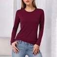 thumbnail image 2 of felwors Women's Basic Solid Lightweight Soft Cotton Long Sleeve Crew Neck & V Neck Slim Top Shirts Plus Wine, M, 2 of 6