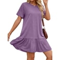 thumbnail image 4 of MOSHU Crew Neck Dresses for Women Short Sleeve Women Dresses Casual Swing Babydoll Midi Dress with Pockets, 4 of 12