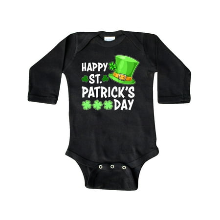 

Inktastic Happy St. Patrick s Day Green Hat and Clovers Gift Baby Boy or Baby Girl Long Sleeve Bodysuit