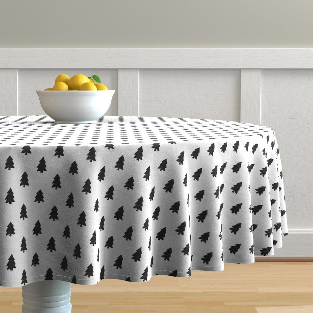 Round Tablecloth Black And White Tree Christmas Holiday Winter Cotton