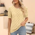thumbnail image 2 of ZQGJB Cute Summer Tops for Women Lace Crochet Eyelot Short Sleee Crewneck Basic Tshirt Top Lightweight Trendy Solid Color Comfy Pullover Tees Relaxed Fitted Tunic Blouse Yellow L, 2 of 6