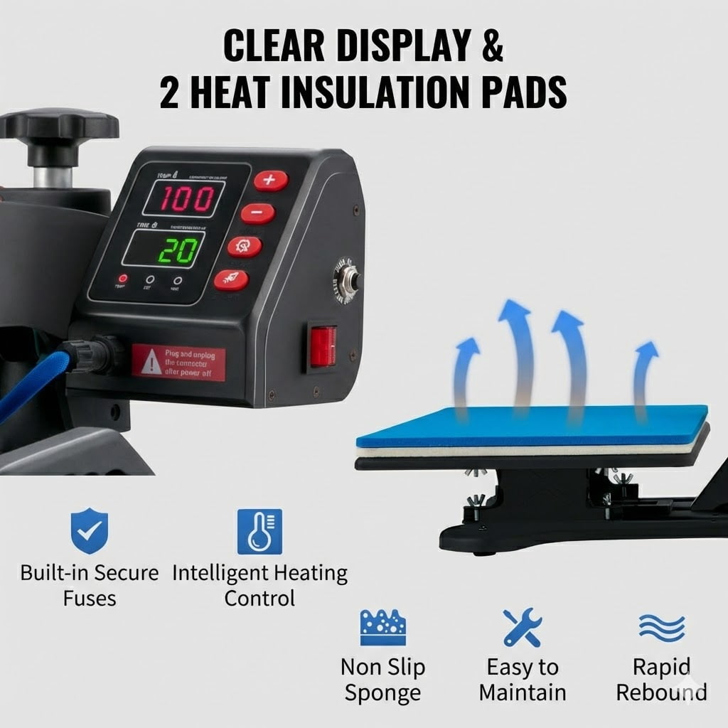 5 In 1 Heat Press Machine 12x15 Digital Control Vinyl Sublimation Printer 900W