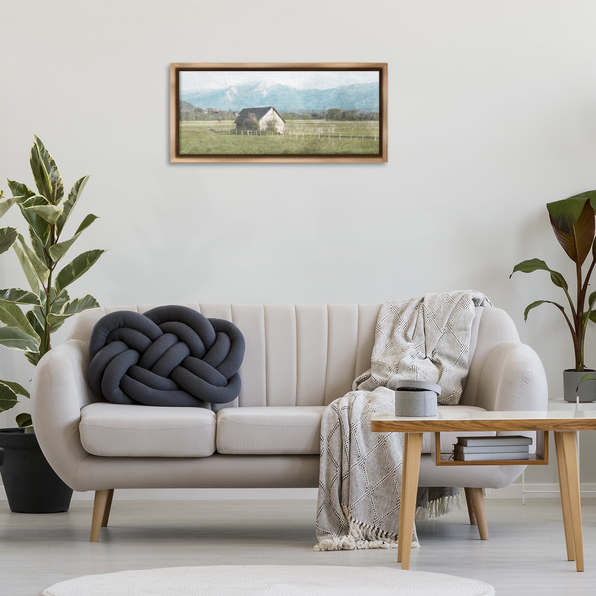 Stupell Industries Rustic Barn & Tractor Landscape & Nature Painting Brown Floater Framed Canvas Art Print Wall Art, 31 x 14