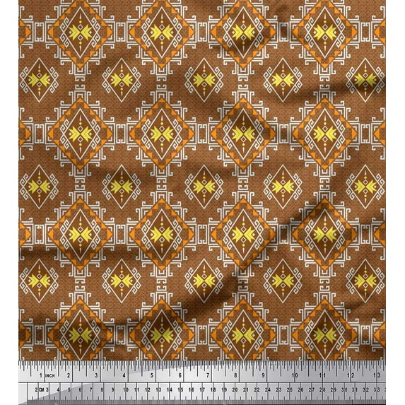 Soimoi Georgette Viscose Fabric Geometric Southwestern Printed Craft Fabric by The Yard 42 Inch Wide