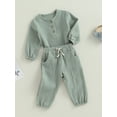 thumbnail image 2 of Toddler Kids Baby Boys Girls Fall Clothes Long Sleeve Button Down T-Shirt + Pocket Pants 2Pcs Set Outfits, 2 of 8
