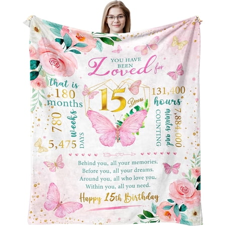 Birthday Gifts for 15 Year Old Girl Throw Blanket 60 x50 Quinceanera Gifts for Girl 15th Birthday Gift Ideas for Teen Girls 15th Birthday Gifts Quinceanera Sweet 15