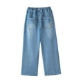 thumbnail image 4 of LIIPEE Girl Boy Jean Pants Elastic Waist Drawstring Straight Wide Leg Denim Trousers With Pockets Boys Versatile Weekend Stretch Street Outdoor Hiking Pants,Blue,13-14 Years, 4 of 9