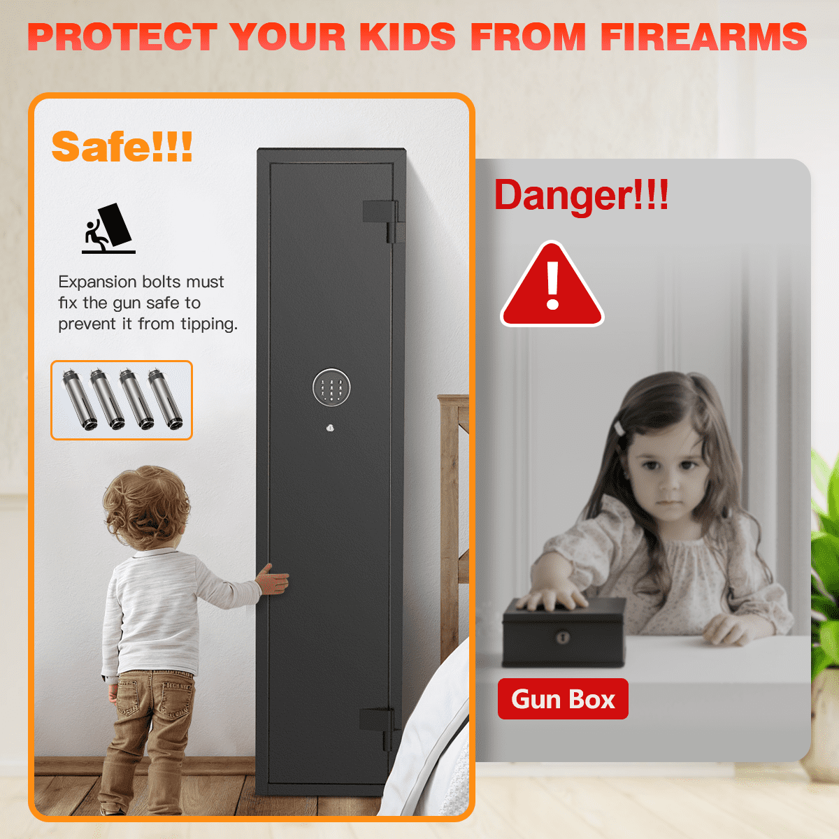 Gemaisil 2-4 Long Gun Safes, Quick Access Gun Cabinets with Alarm System & Gun Racks, Rifle & Pistol Security Cabinet for Home Storage