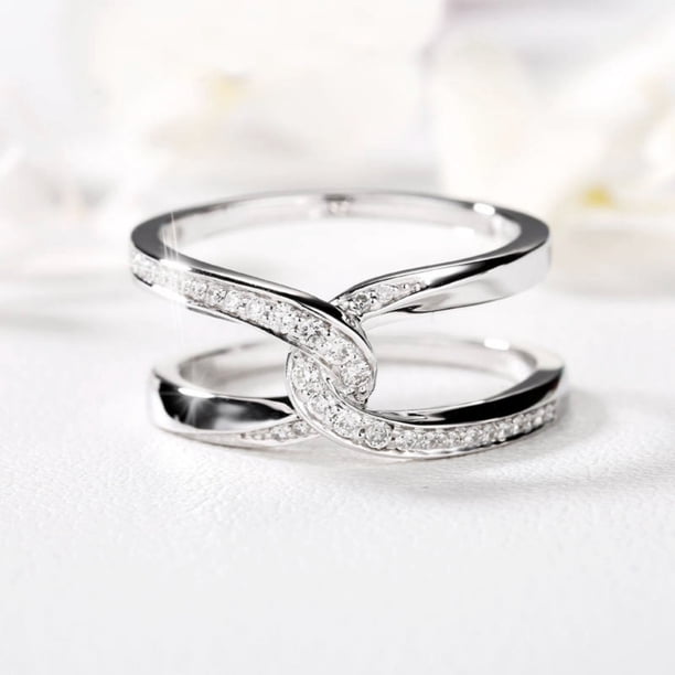 Anillos para mujer, regalos para mujer, anillo de compromiso con dos corazones y piedras preciosas redondas.