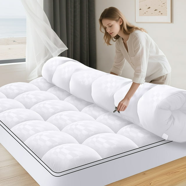Mattress Topper, Extra Thick, Plush Quilted Pad With 8-21 Inch Deep Pockets, Overfilled With Breathable Polyester, Mattress Protector- Machine Washable, Mattress Topper Clearance