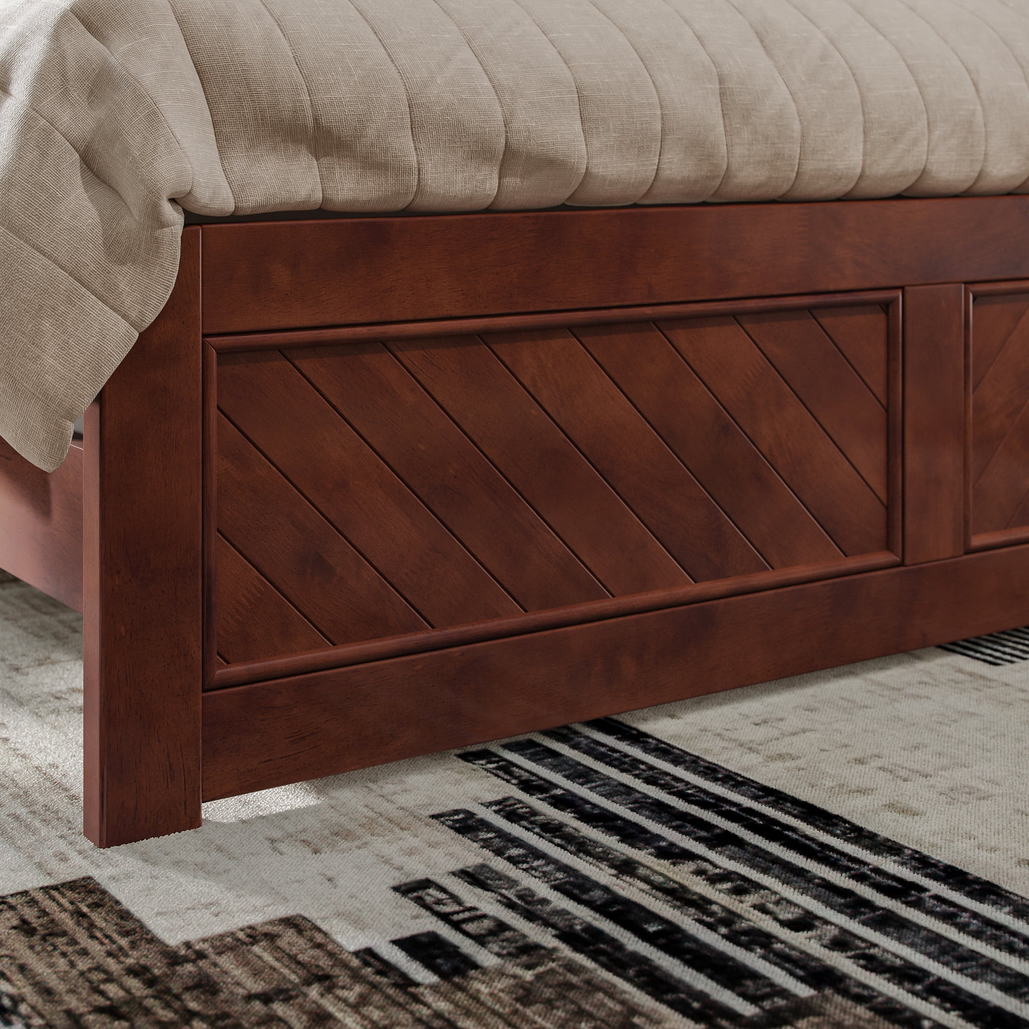 AFI Canyon Walnut Solid Wood Foundation Bed Frame with Matching Footboard, Queen