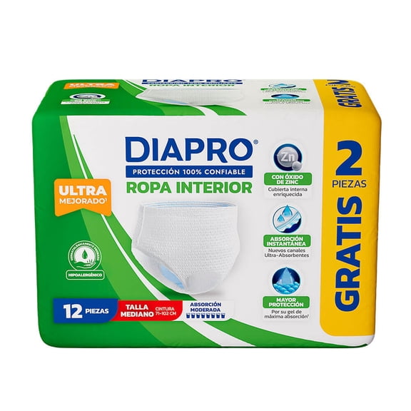 Ropa Interior para incontinencia Diapro unisex mediana 12 pzas