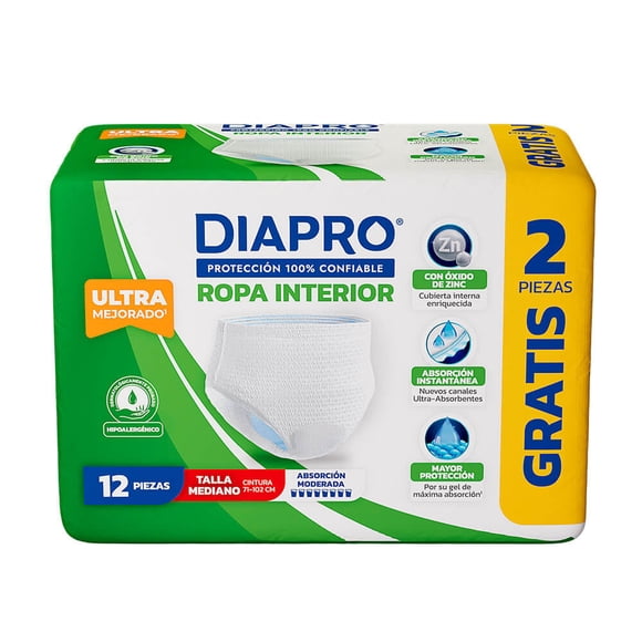 Ropa Interior para incontinencia Diapro unisex mediana 12 pzas