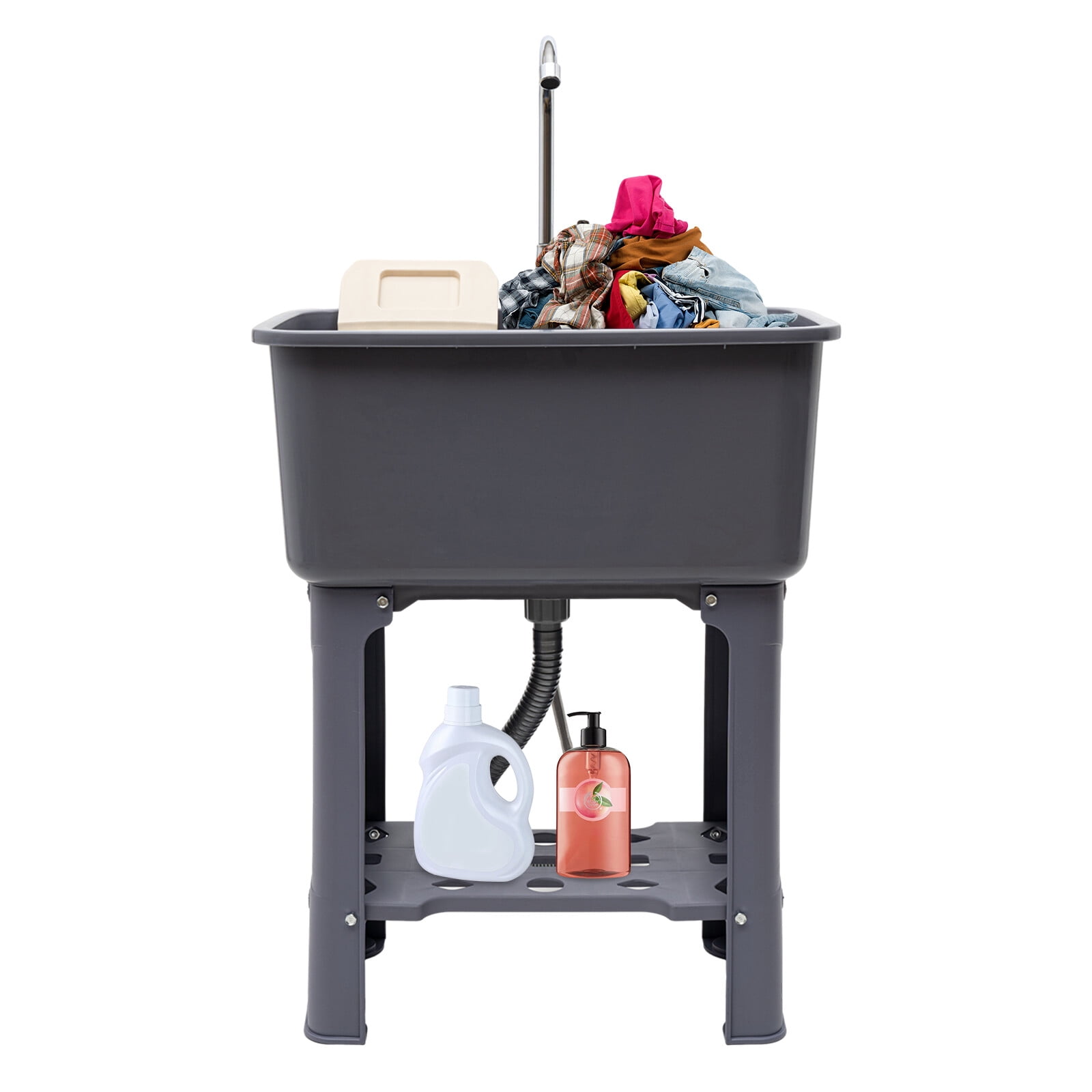 30.11" H Utility Sink Laundry Tub Freestanding with 360° Stainless Steel Faucet