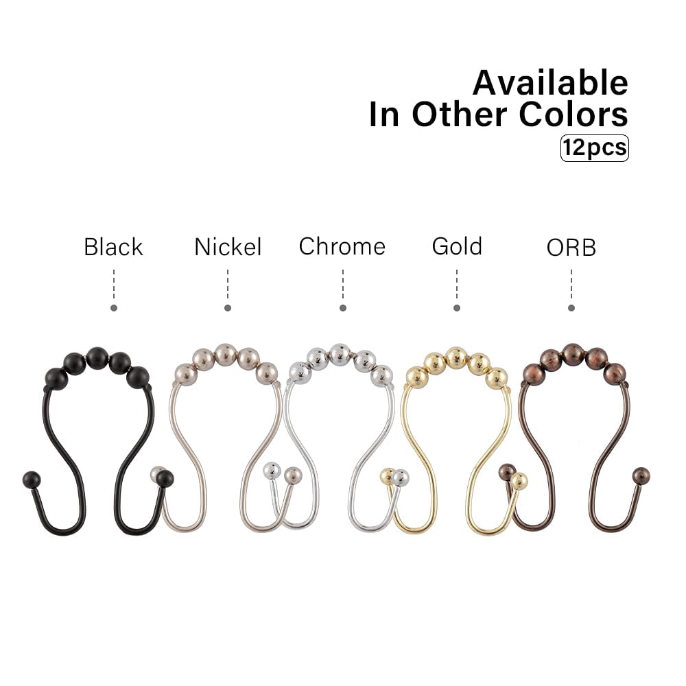 Utopia Alley  Double Roller Ball Stainless Steel Shower Curtain Hooks Rings, Set of 12 Brushed Nickel