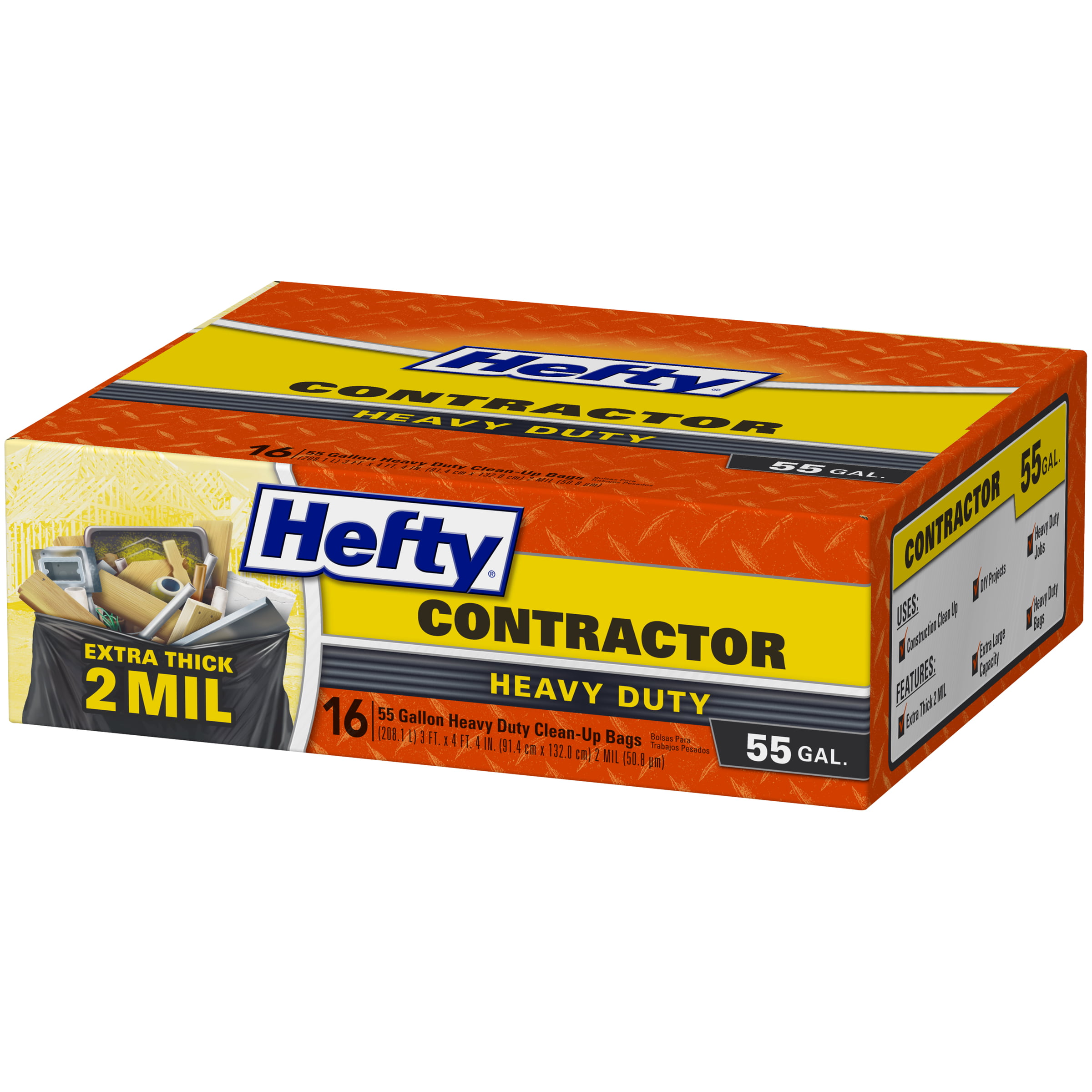 Hefty Heavy Duty Contractor Trash Bags 2 pack 55 Gallon 16 Count 