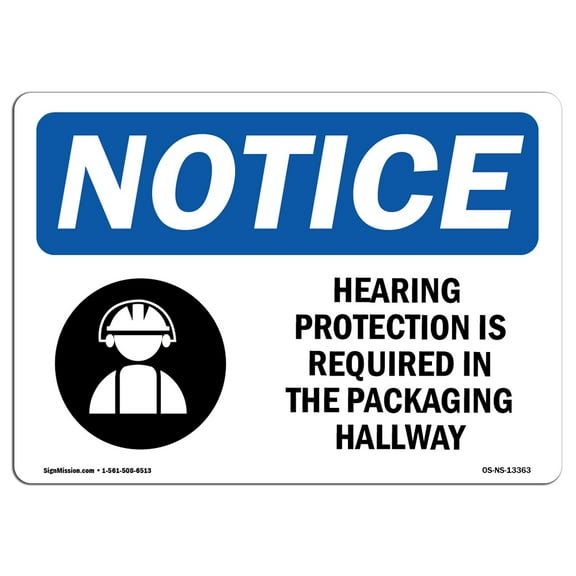 OSHA Notice Signs - Hearing Protection Is Required Sign With Symbol | Decal | Protect Your Business, Work Site |  Made in the USA