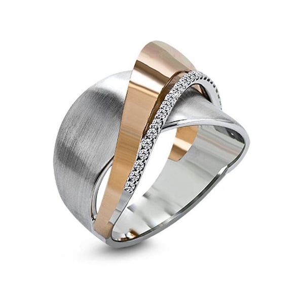Womens Rose Gold Ring with Bow and Cross Design Two-Tone Alloy Metal Fashion Jewelry Electroplated with Gemstones a European Gift for Her Birthday or Special Day