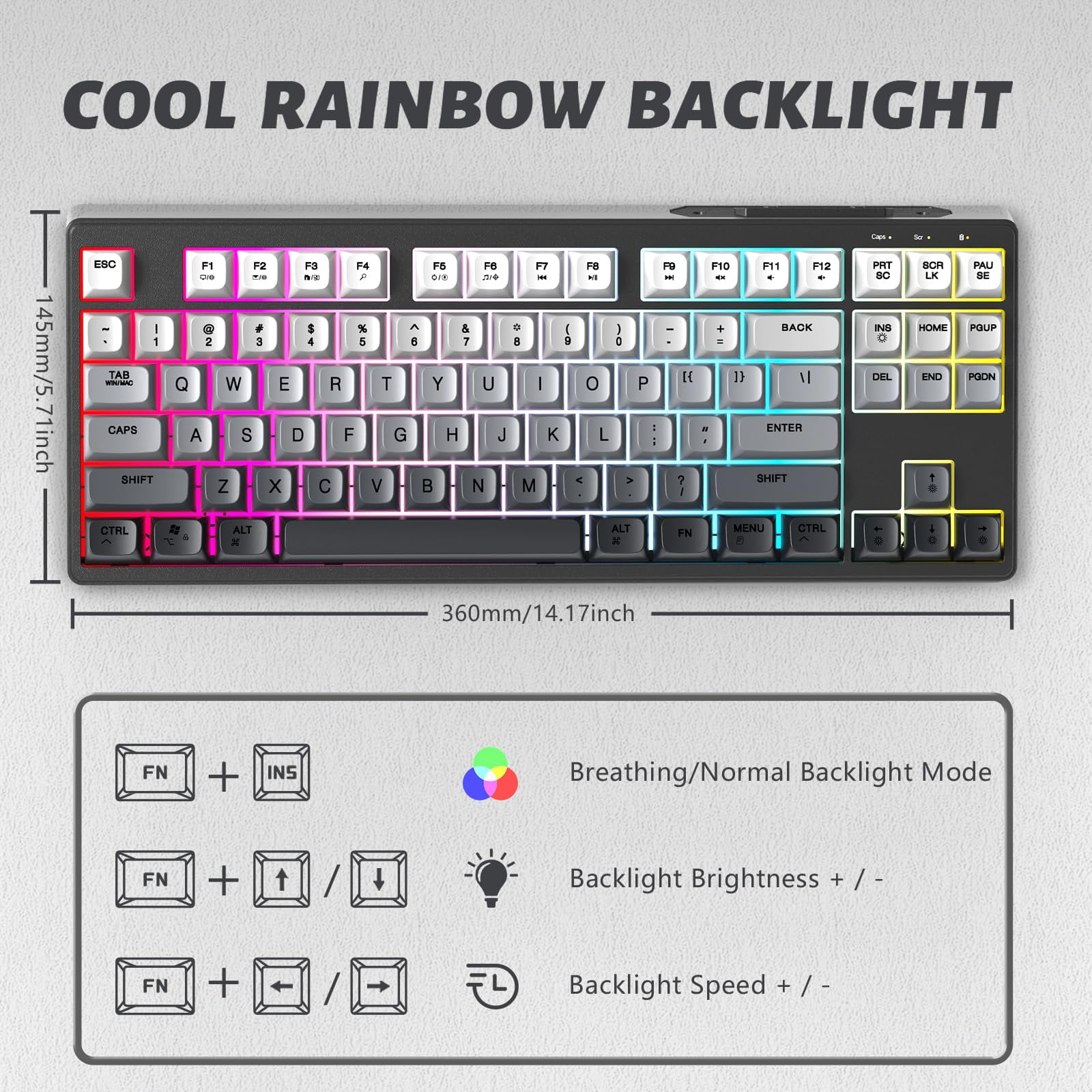 ATTACK SHARK M87 80% Wireless Gaming Keyboard,87 Keys TKL Mechanical Feeling SA PBT Keyboard, Bluetooth 5.0/2.4Ghz Dual Mode Pc Gaming Keyboards for Silent Office/Gaming(Moon night)