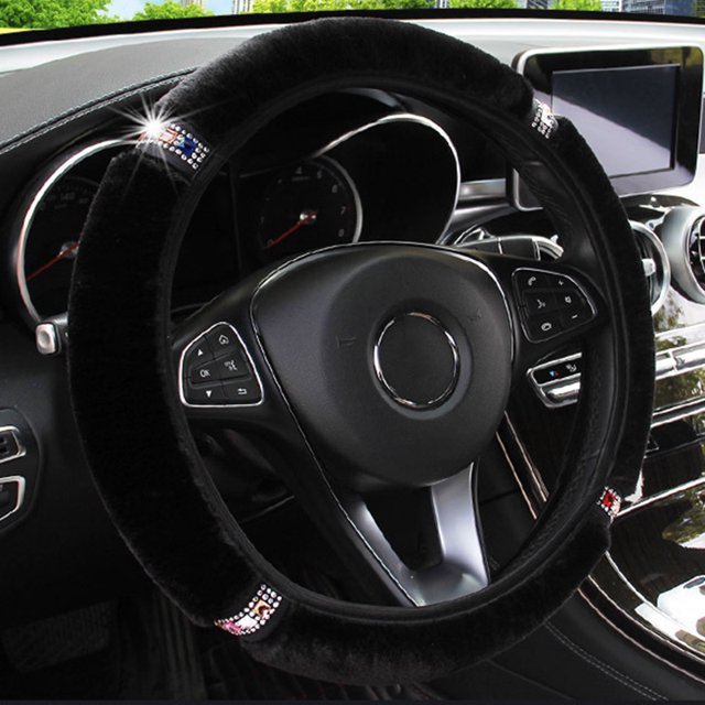 CARTTOU Fashion Plush Rhinestone Steering Wheel Covers Universal Car Decoration Vehicle Ornament