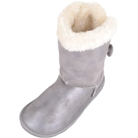 

ABSOLUTE FOOTWEAR Childrens Kids Girls Easy Slip On Faux Fur Winter Boots Booties - Pewter - US Infant 9