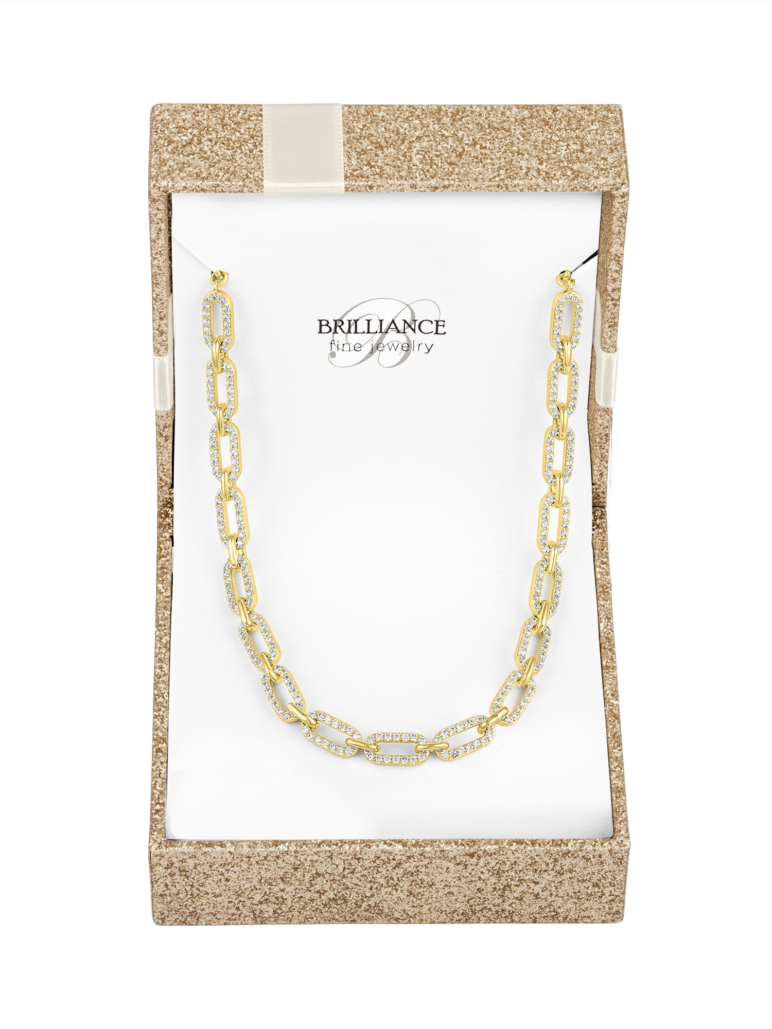 Ladies Brilliance Fine Jewelry 14 Kt Gold Plated Sterling Silver & Simulated Diamond Necklace, 18"