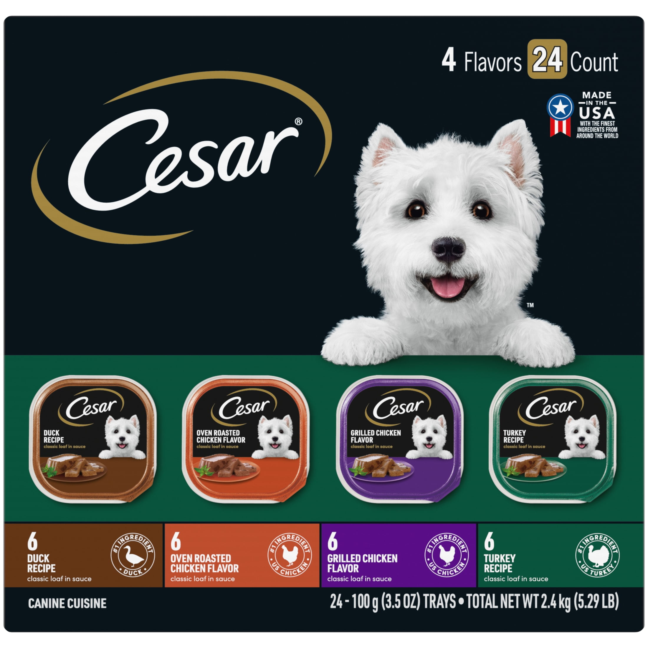 Cesar Soft Classic Loaf in Sauce Poultry with Real Chicken Turkey or Duck Wet Dog Food Variety Pack 3.5 oz Case of 24