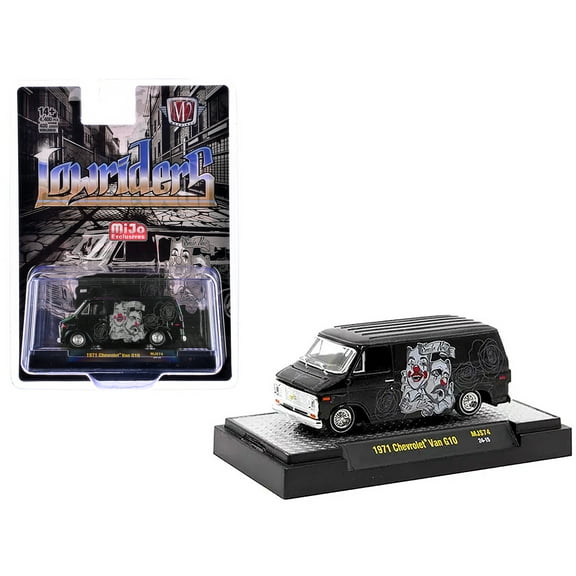 1971 Chevrolet G10 Van Black Metallic with Graphics "Lowriders" Limited Ed to 4400 pcs 1/64 Diecast Model Car by M2 Machines