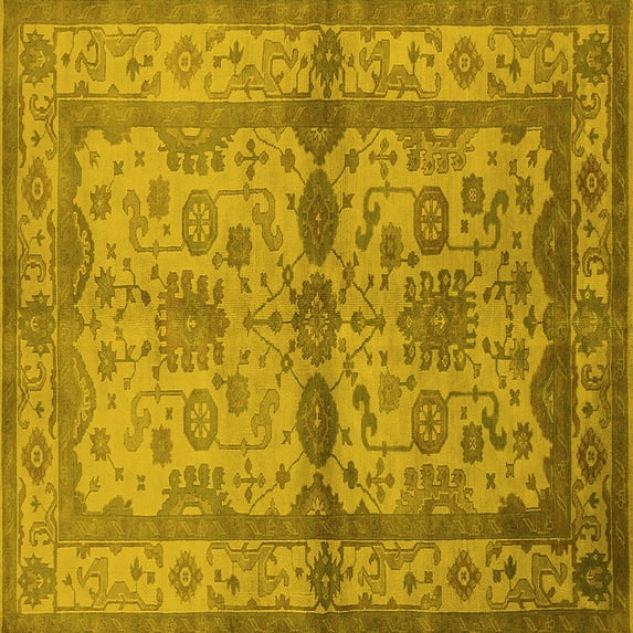 Ahgly Company Indoor Square Oriental Yellow Traditional Area Rugs, 8' Square